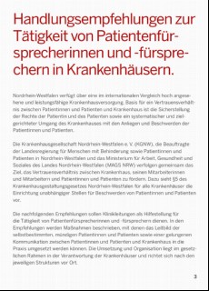Vorschaubild Vorschaubild 3: Handlungsempfehlungen zur Tätigkeit von Patientenfürsprecherinnen und -fürsprechern in Krankenhäusern.